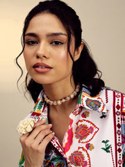 Women White Poplin Multi Patch Print Regular Shirt-SFSHRT20681