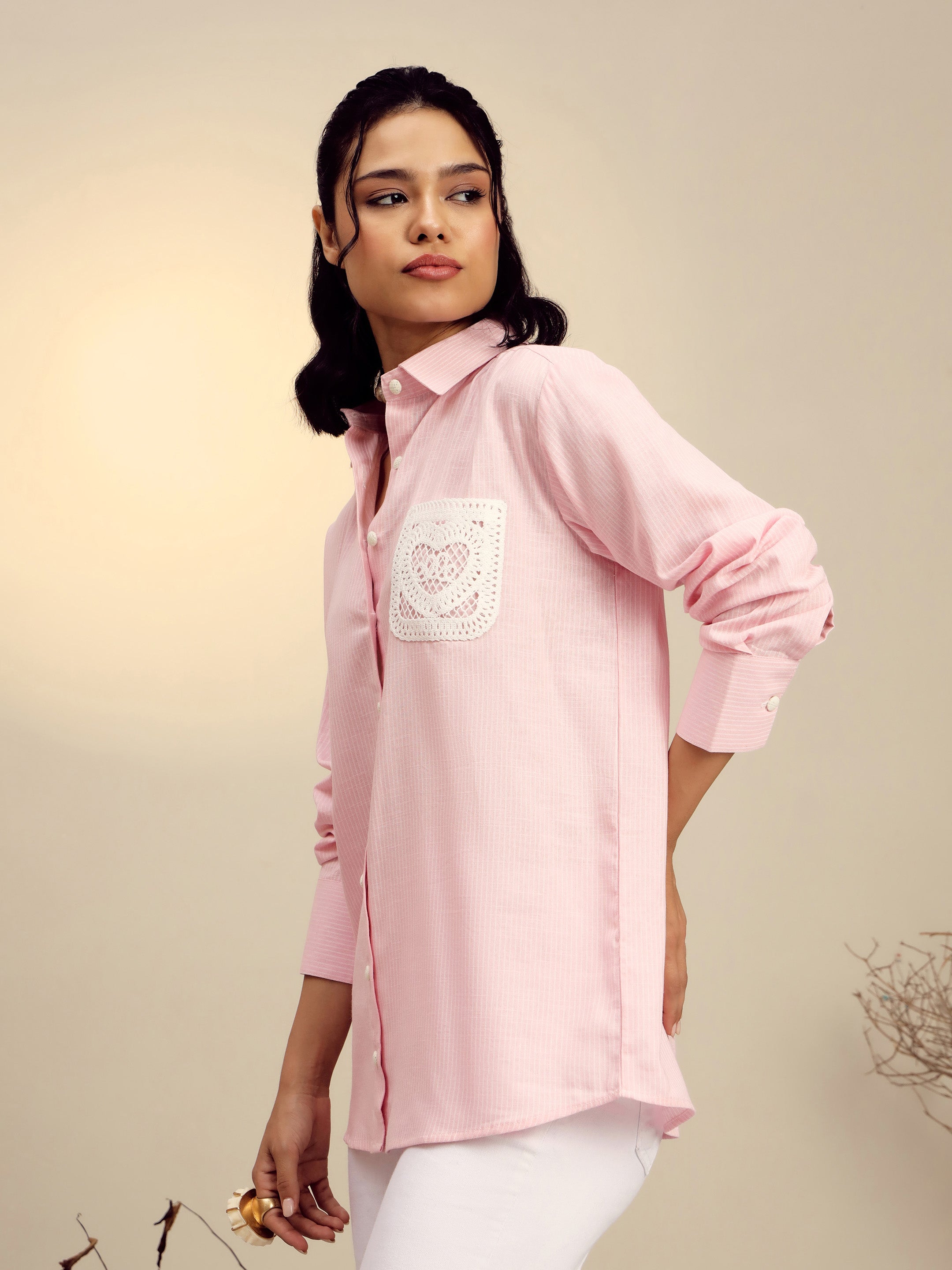 Women Pink Striped Regular Shirt-SFSHRT20682