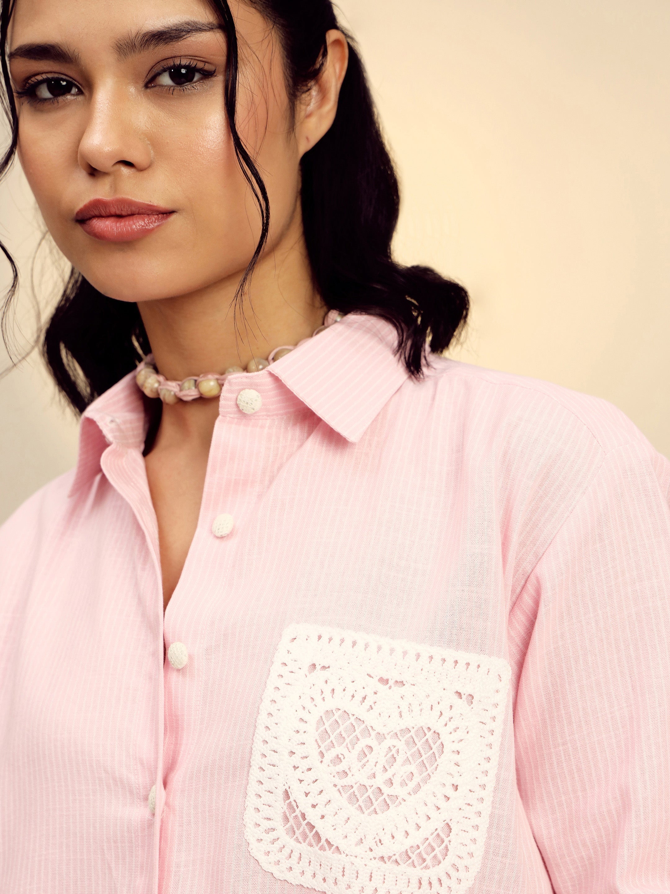 Women Pink Striped Regular Shirt-SFSHRT20682