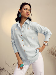 Women Grey Striped Regular Shirt-SFSHRT20683