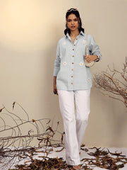 Women Grey Striped Regular Shirt-SFSHRT20683
