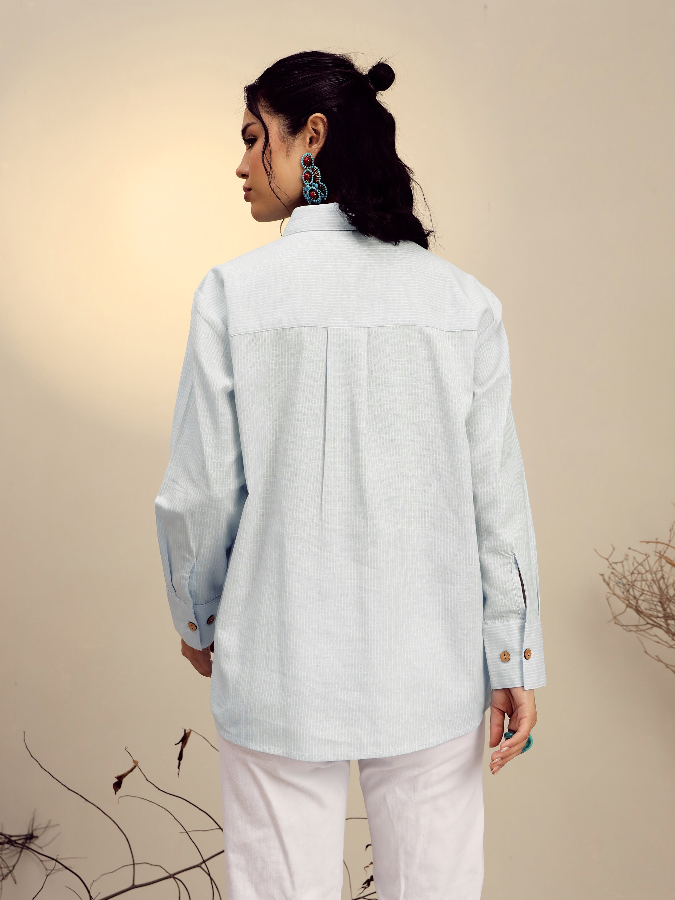 Women Grey Striped Regular Shirt-SFSHRT20683