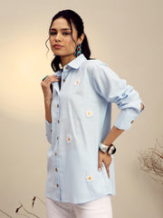 Women Blue Striped Regular Shirt-SFSHRT20684