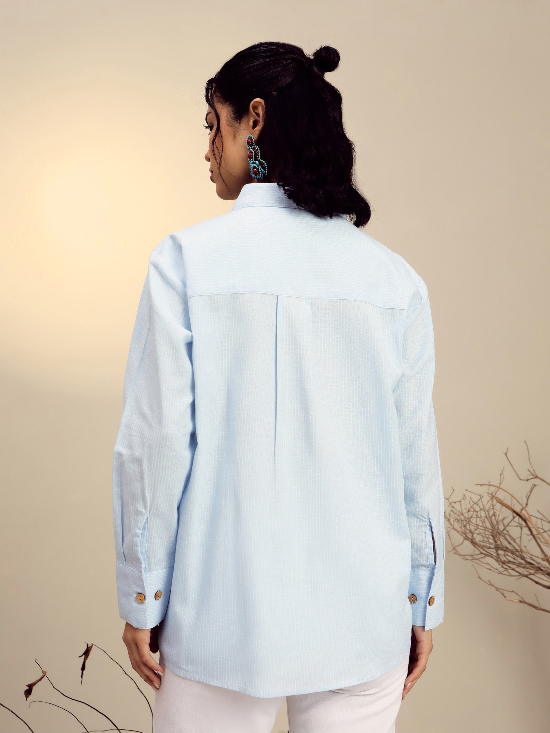 Women Blue Striped Regular Shirt-SFSHRT20684