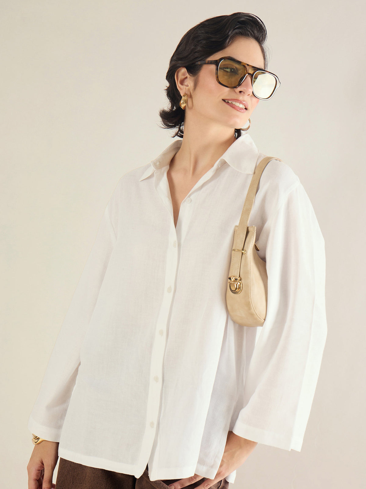 Women White Linen Oversize Shirt-SFSHRT20685