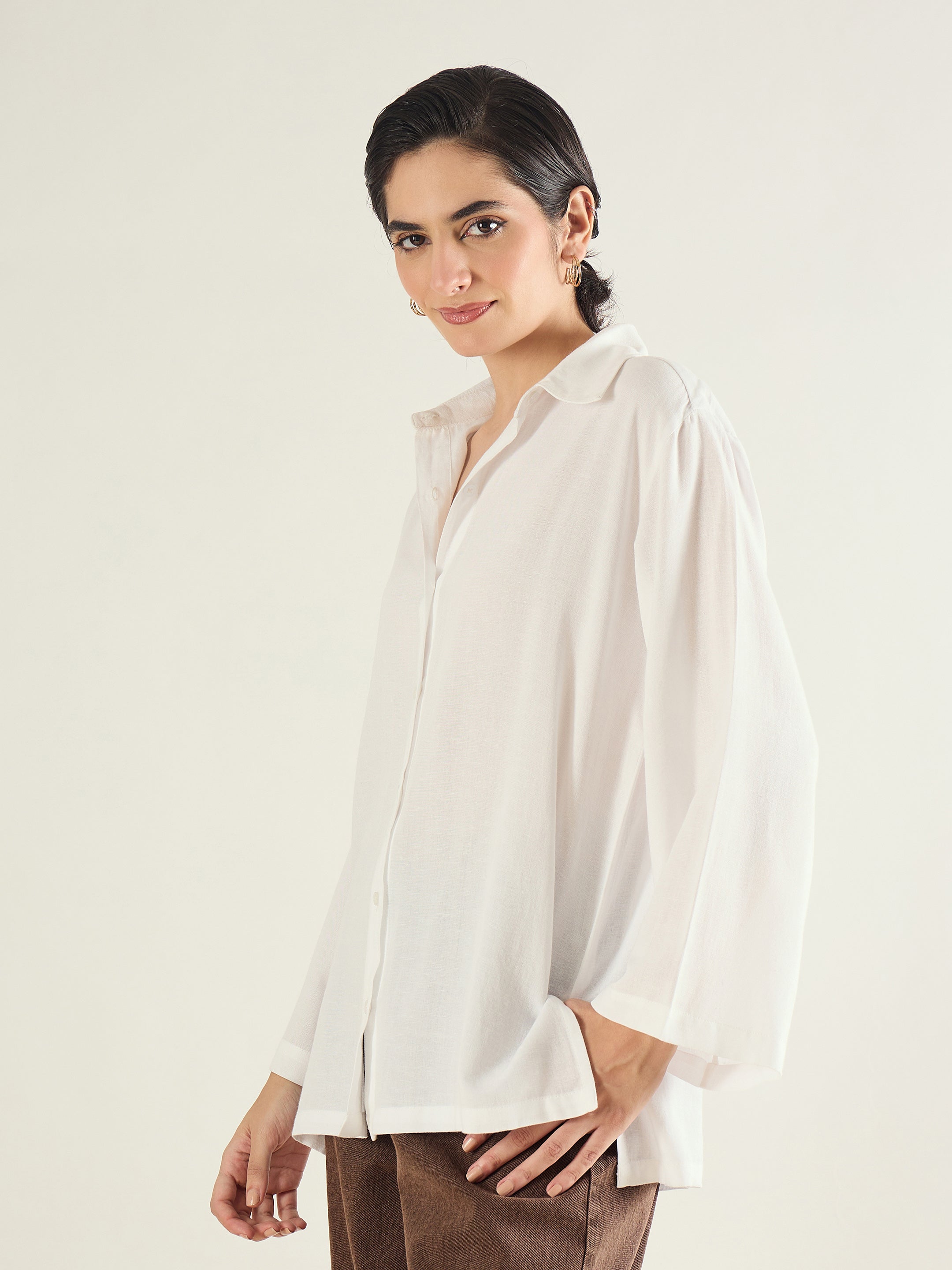 Women White Linen Oversize Shirt-SFSHRT20685