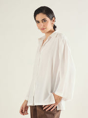 Women White Linen Oversize Shirt-SFSHRT20685