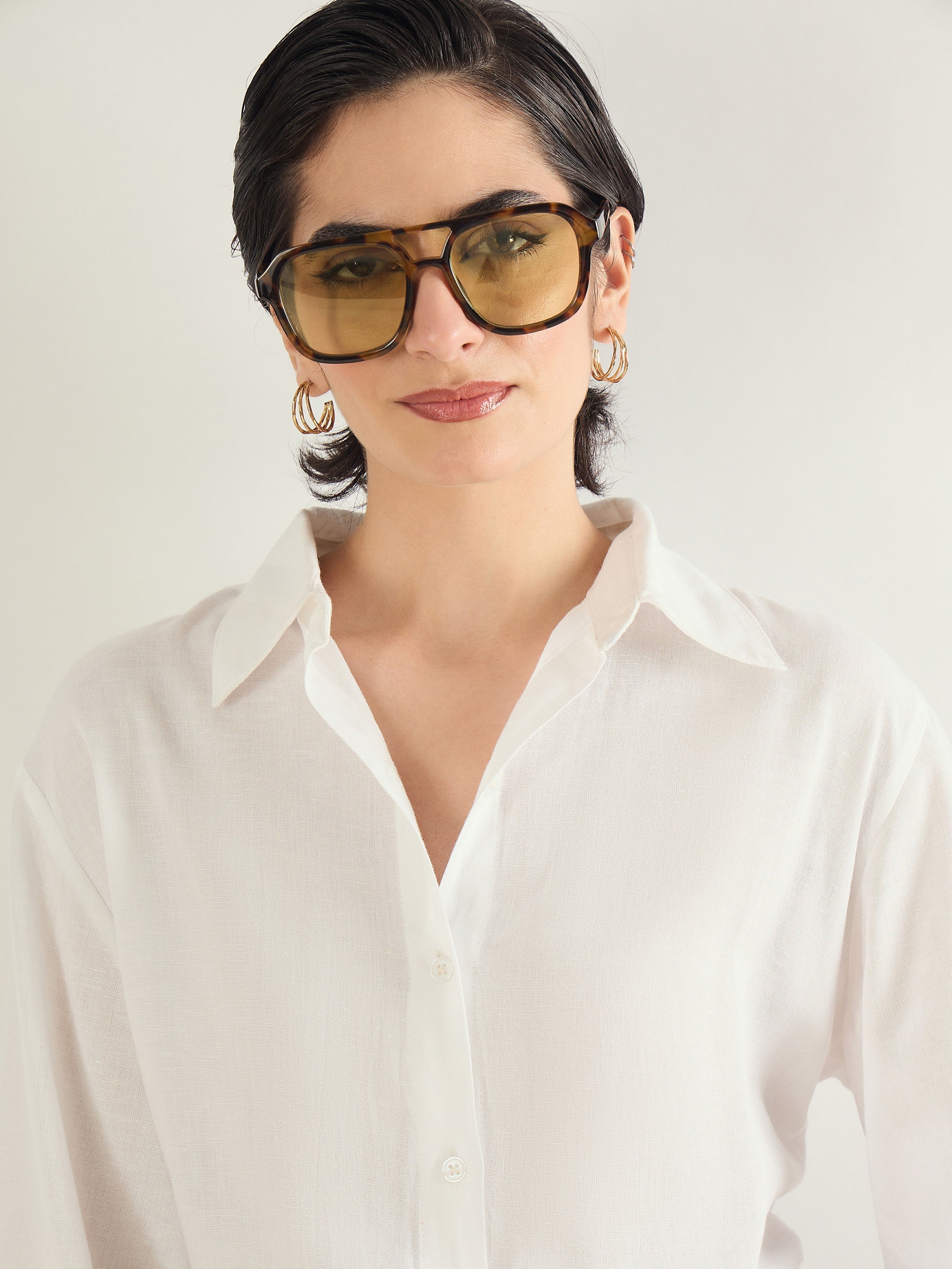 Women White Linen Oversize Shirt-SFSHRT20685