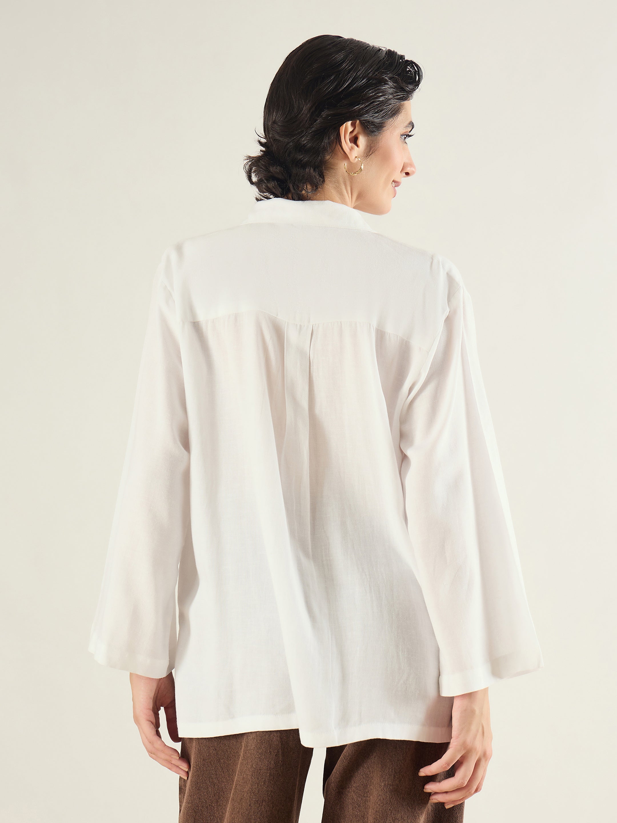 Women White Linen Oversize Shirt-SFSHRT20685