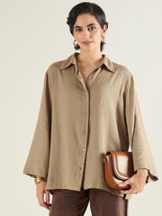 Women Beige Linen Oversize Shirt-SFSHRT20686