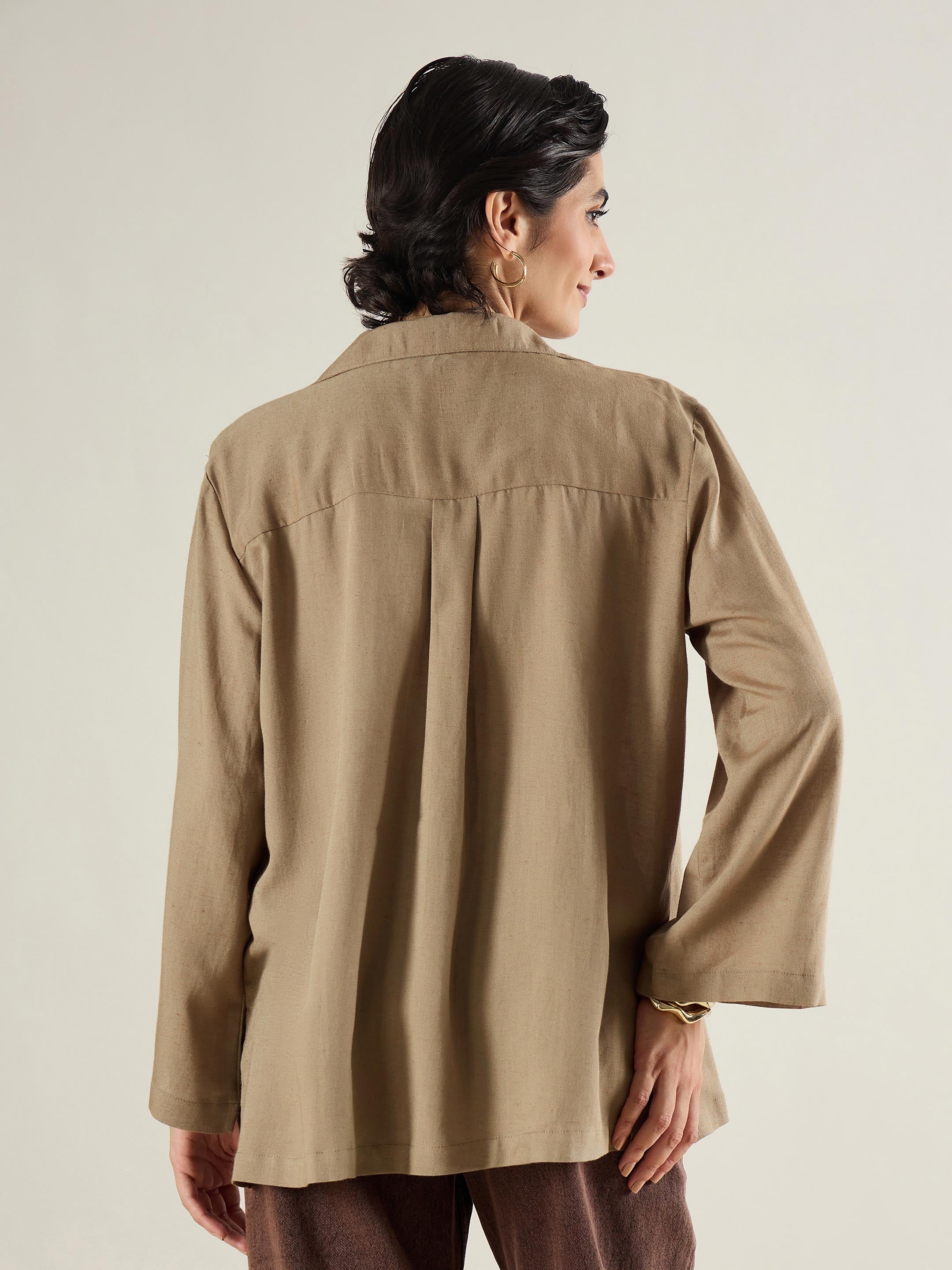 Women Beige Linen Oversize Shirt-SFSHRT20686