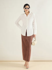 Women White Shoulder Padded Slim Fit Poplin Shirt-SFSHRT20688
