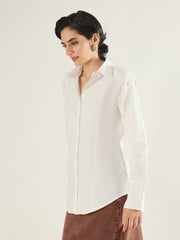Women White Shoulder Padded Slim Fit Poplin Shirt-SFSHRT20688