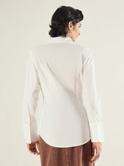 Women White Shoulder Padded Slim Fit Poplin Shirt-SFSHRT20688