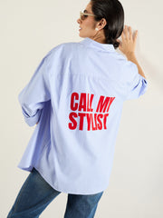 Women Blue & White Stripes Typography Relax Shirt-SFSHRT20694