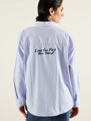 Women Blue & White Printed Back Relax Shirt-SFSHRT20695