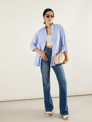 Women Blue & White Printed Back Relax Shirt-SFSHRT20695