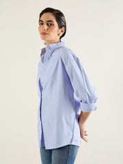 Women Blue & White Printed Back Relax Shirt-SFSHRT20695