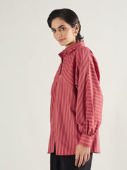 Women Red & White Stripe Oversized Shirt-SFSHRT20696