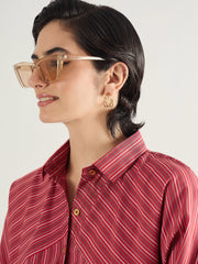 Women Red & White Stripe Oversized Shirt-SFSHRT20696