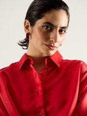 Women Red Satin Oversized Shirt-SFSHRT20698