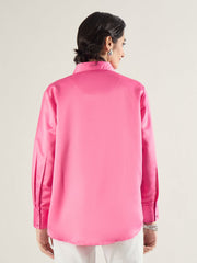 Women Pink Satin Oversized Shirt-SFSHRT20699