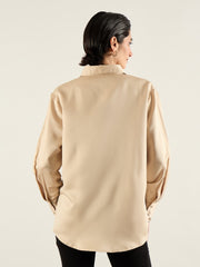 Women Beige Satin Oversized Shirt-SFSHRT20700