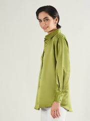 Women Olive Satin Oversized Shirt-SFSHRT20701