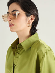Women Olive Satin Oversized Shirt-SFSHRT20701