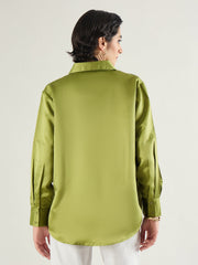 Women Olive Satin Oversized Shirt-SFSHRT20701