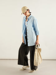 Women Blue & White Penny Stripes Oversized Shirt-SFSHRT20702