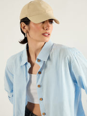 Women Blue & White Penny Stripes Oversized Shirt-SFSHRT20702