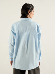 Women Blue & White Penny Stripes Oversized Shirt-SFSHRT20702