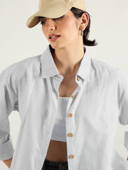 Women Grey & White Penny Stripes Oversized Shirt-SFSHRT20703