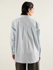 Women Grey & White Penny Stripes Oversized Shirt-SFSHRT20703