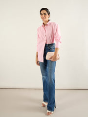 Women Pink & White Penny Stripe Oversized Shirt-SFSHRT20704