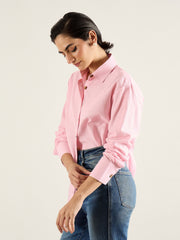 Women Pink & White Penny Stripe Oversized Shirt-SFSHRT20704