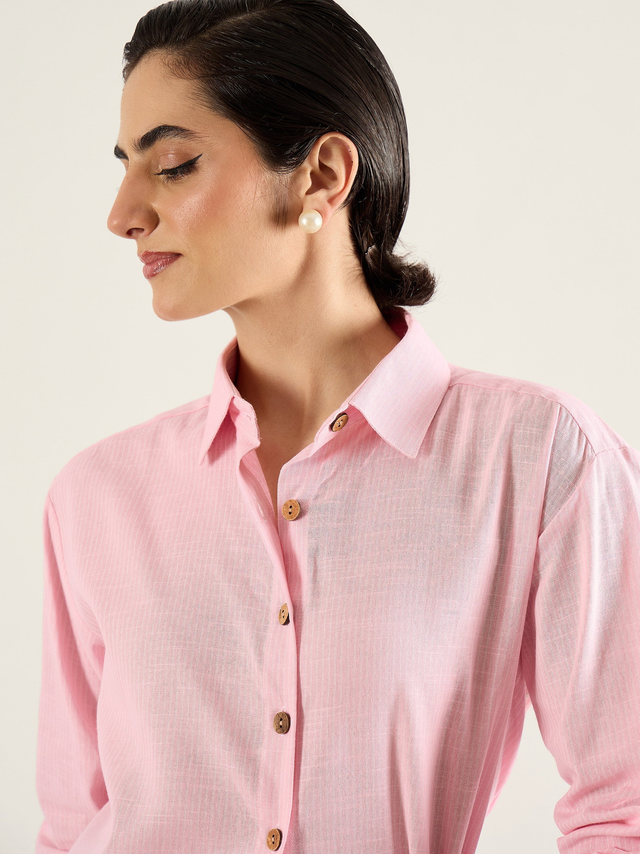 Women Pink & White Penny Stripe Oversized Shirt-SFSHRT20704