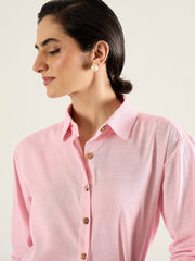 Women Pink & White Penny Stripe Oversized Shirt-SFSHRT20704