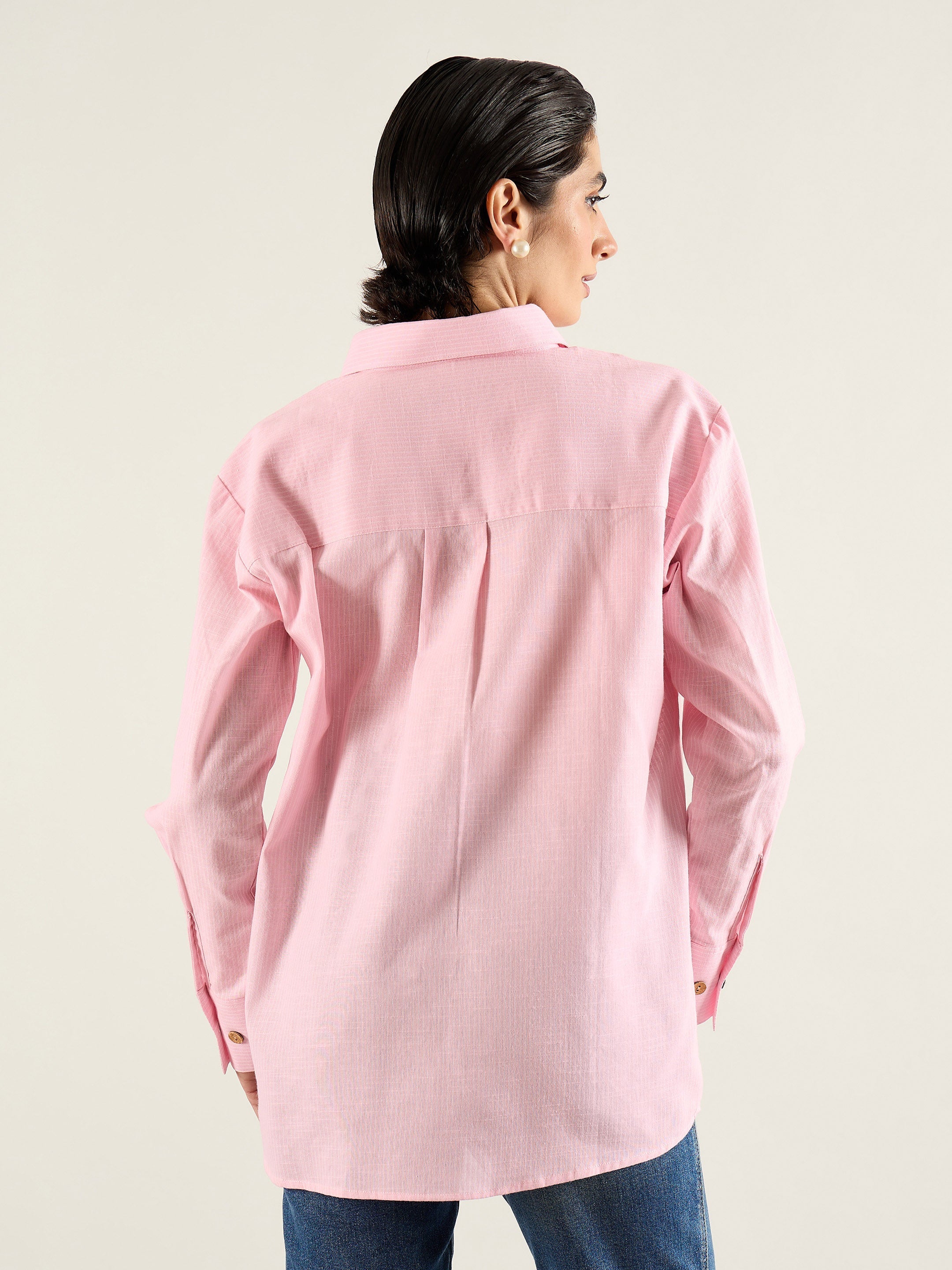 Women Pink & White Penny Stripe Oversized Shirt-SFSHRT20704