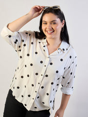 Women White & Black Polka Dot Regular Shirt-SFSHRT20705