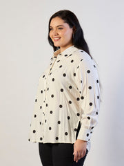 Women White & Black Polka Dot Regular Shirt-SFSHRT20705