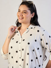 Women White & Black Polka Dot Regular Shirt-SFSHRT20705