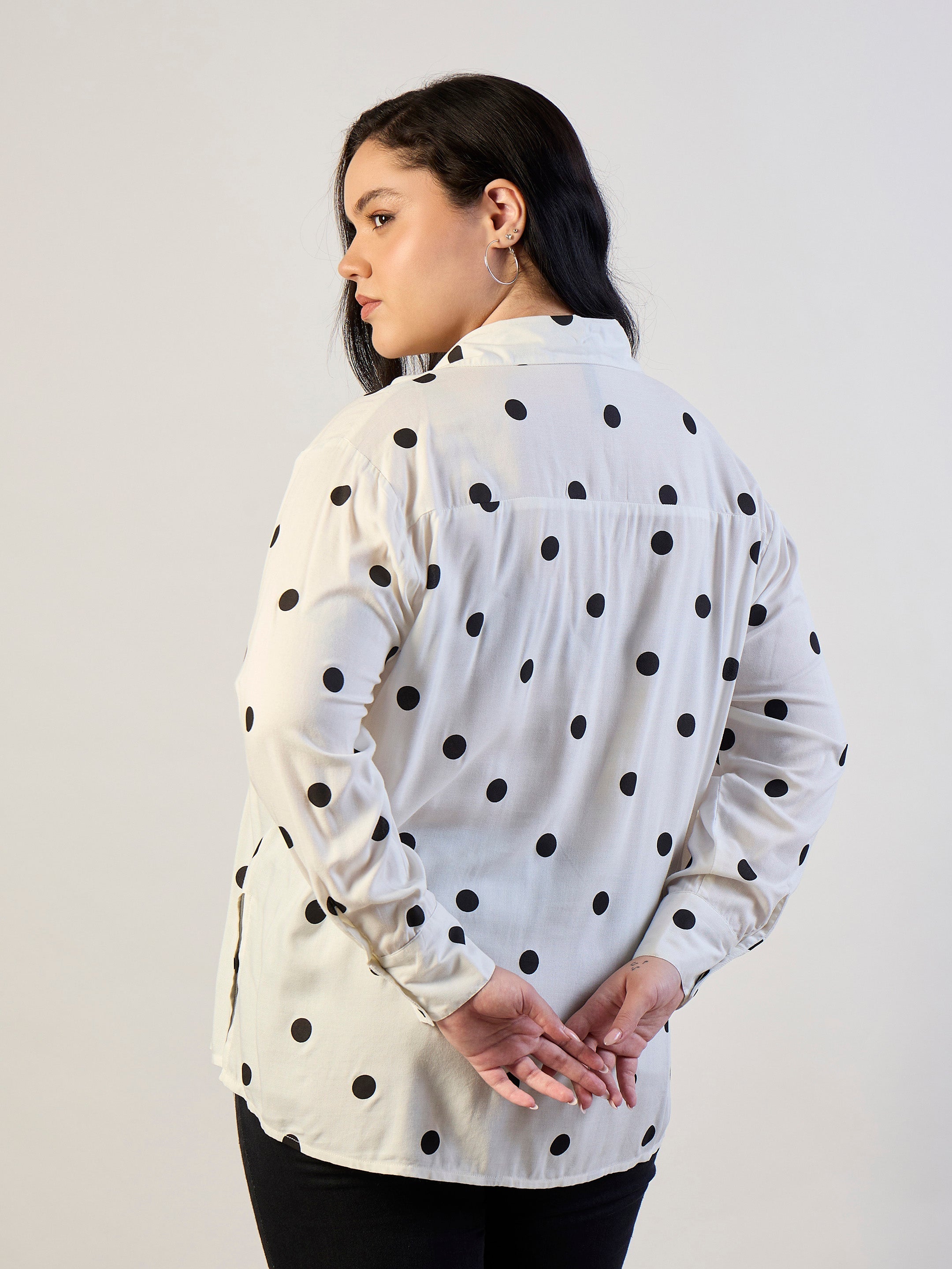 Women White & Black Polka Dot Regular Shirt-SFSHRT20705