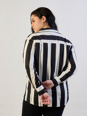 Women Black & White Striped Regular Shirt-SFSHRT20706
