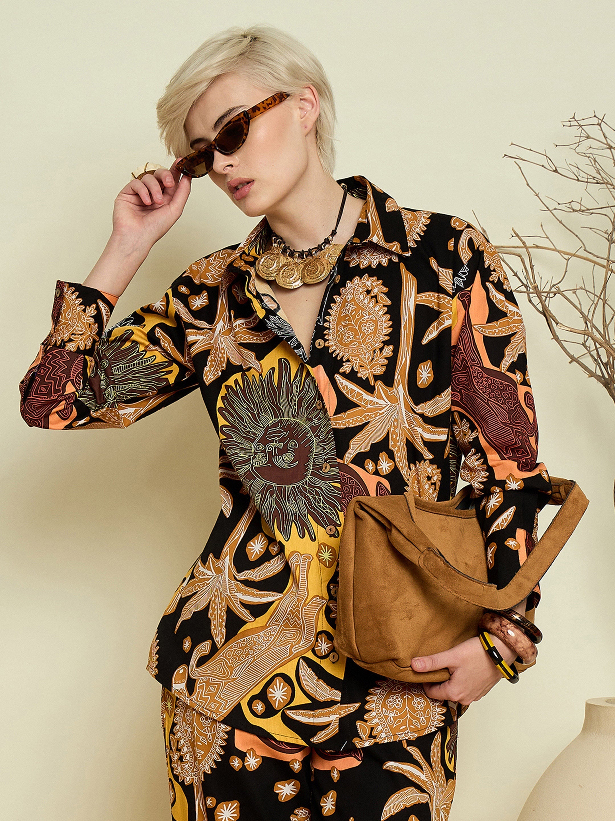 Women Black Boho Printed Regular Shirt-SFSHRT20709