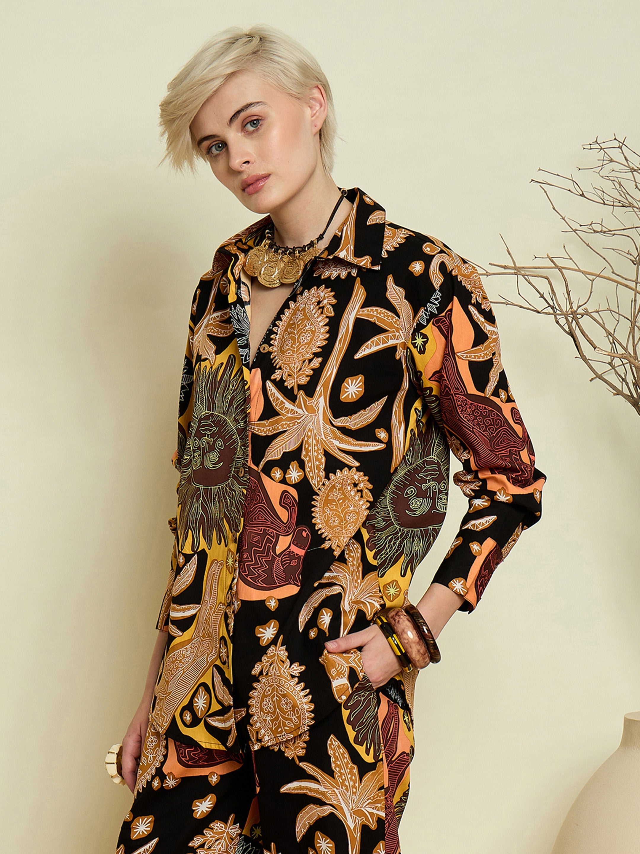 Women Black Boho Printed Regular Shirt-SFSHRT20709