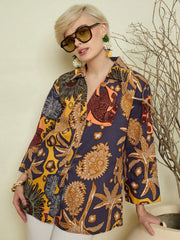 Women Grey Boho Printed Bell Sleeves Regular Shirt-SFSHRT20710