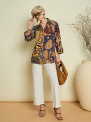 Women Grey Boho Printed Bell Sleeves Regular Shirt-SFSHRT20710
