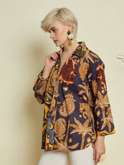 Women Grey Boho Printed Bell Sleeves Regular Shirt-SFSHRT20710